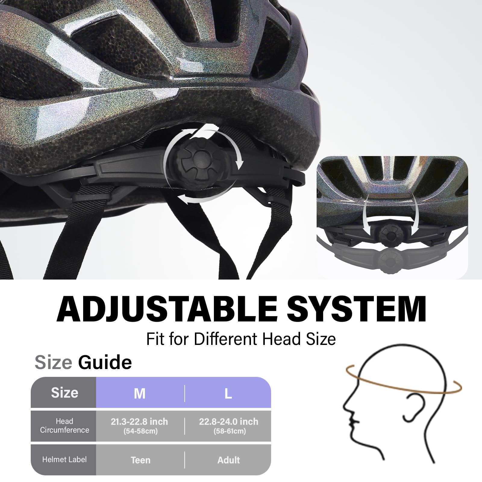 Youth Adult Road Bike Helmet, Men Women Adjustable Mountain Bicycle Helmet with Detachable Visor, 2 Sizes for Age 8-14+ Youth, Kids, Adult