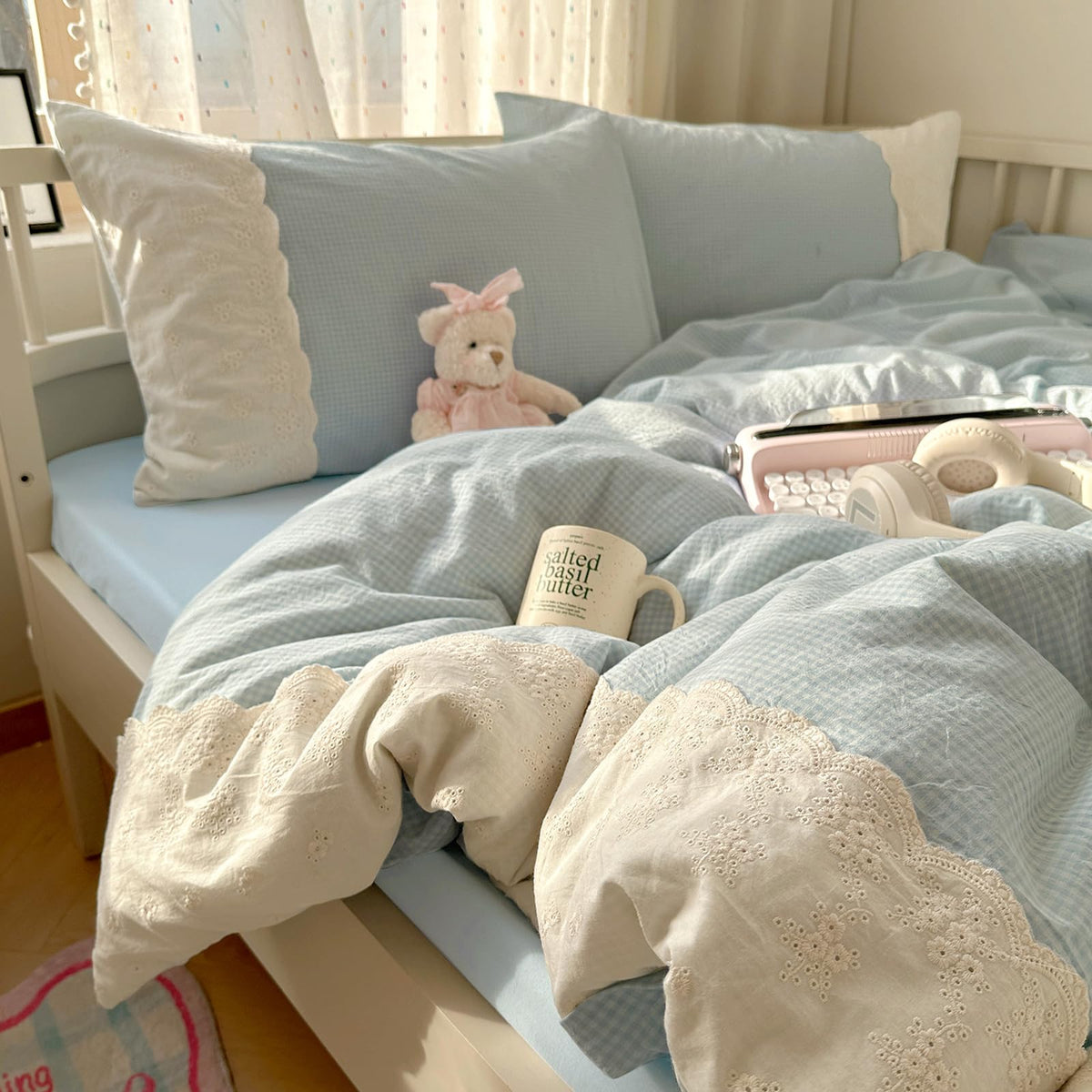 Pink Flower Duvet Cover Twin Chic Floral Print Ruffle Duvet Cover Cotton Lace Comforter Cover Country Style Floral Bedding Set Romantic Ruffle Comforter Cover Flower Bedding Cover with 2 Pillowcases