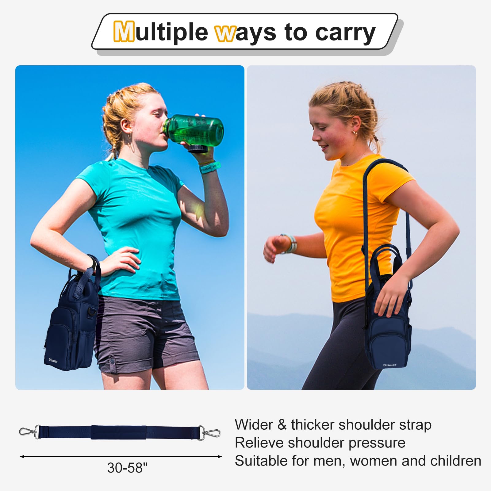 Water Bottle Holder with Strap, 32oz 40oz Insulated Crossbody Water Bottle Carrier Sling Bag with Phone Pocket for Walking/Hiking/Travel/Gym