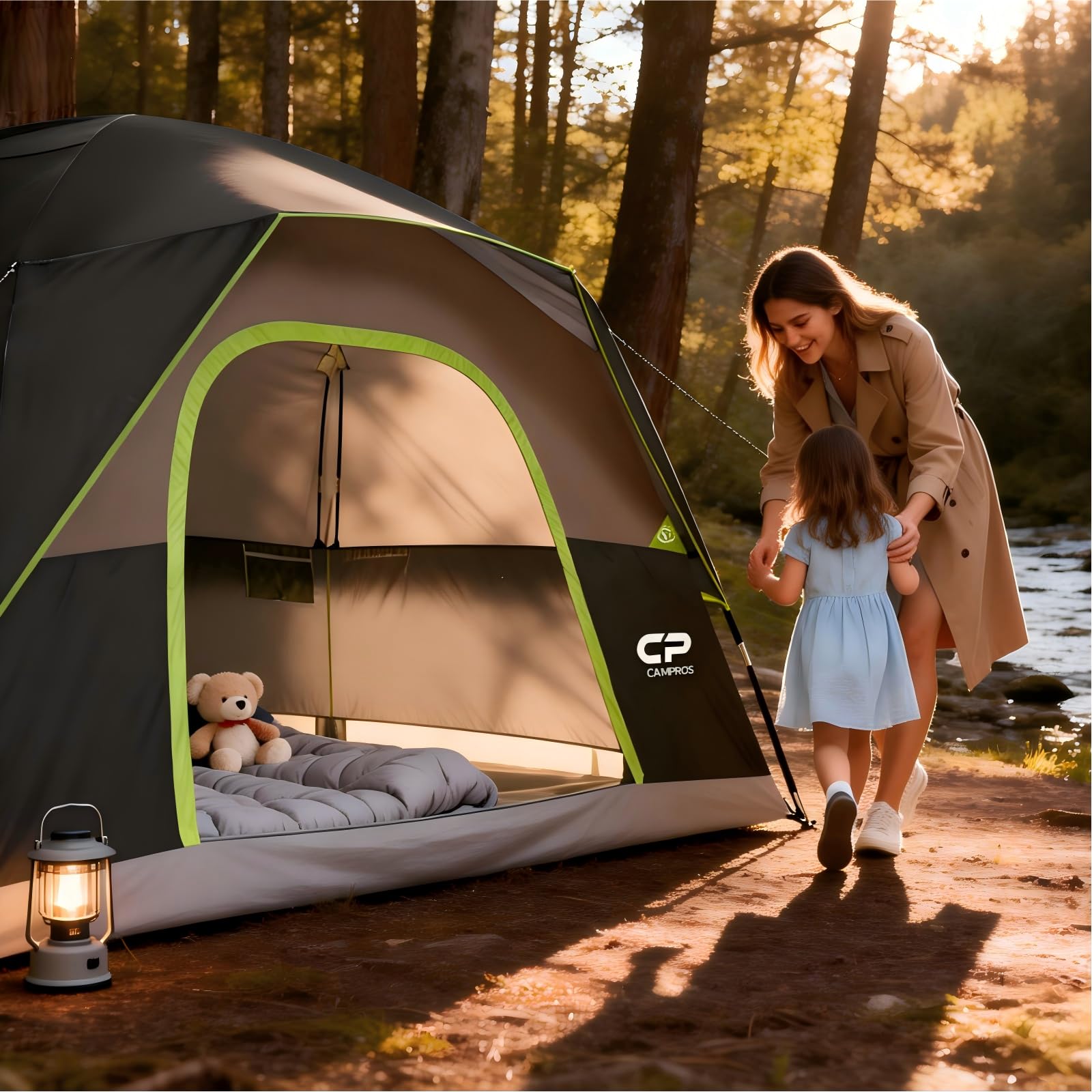 CAMPROS CP Camping Tent 2/4/6 Person, Waterproof Windproof Double Layer Dome Tent, Easy Setup with Large Mesh Windows & Wide Door for Outdoor Camping Backyard