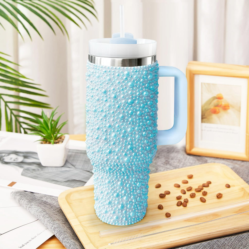 HWISDMIG 40oz Tumbler with Handle-Glitter Rhinestones Tumbler Bling Cups Stainless Steel Water Bottle Diamond Studded Tumbler for Women-Birthday Gifts for Women, Mom, Girlfriend (Amethyst)