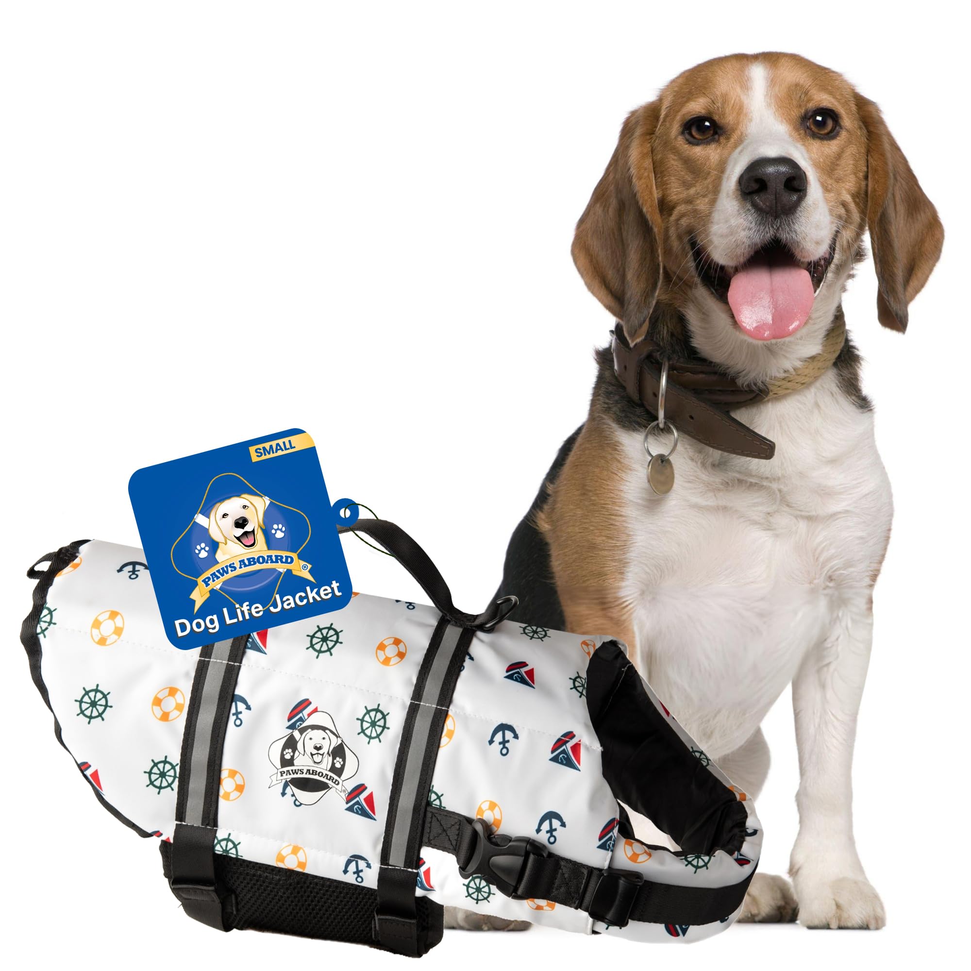 Dog Life Jacket — Premium Swim Vest with SafeChin Anti-Choke Collar | PAWS Aboard Blue & Yellow | RapidLift Rescue Handle, D-Ring, Reflective Trim | Boating, Kayaking, Pool | XX-Small (Under 6 lbs)