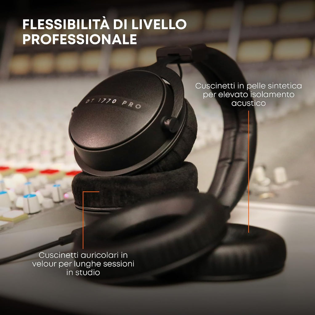 beyerdynamic DT 1770 PRO MKII Wired Over-Ear Headphones, 30 Ohm, Closed-Back Professional Recording Studio Monitor. 2 Detachable Cables, Velour & Leatherette Ear Pads, Handmade in Germany. Black