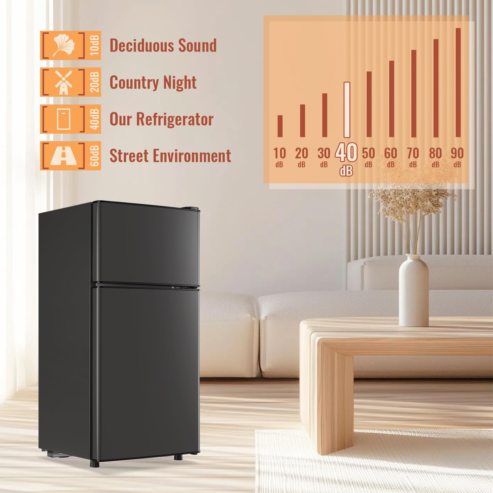 DEMULLER Mini Fridge with Double Doors Small Refrigerator with Separate Freezer & 7 Adjustable Temperature Control, Tiny Size & Personal Fridge Ideal for Office Apartment Dorm Black