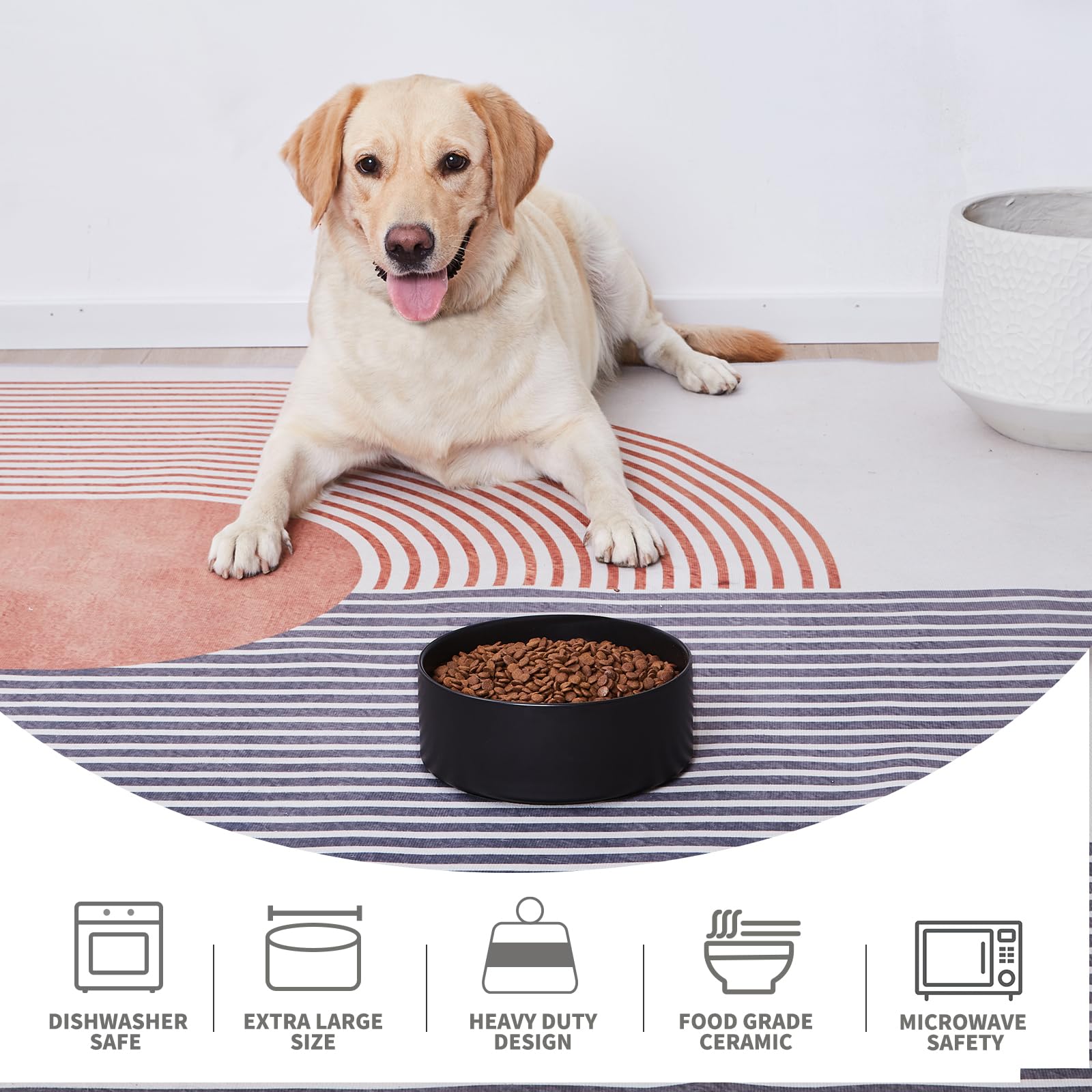 6'' Ceramic Raised Dog Bowl - 30Oz Dog Food & Water Bowl with Elevated Non-Slip Bamboo Stand, Dishwasher & Microwave Safe, Anti Vomiting Heavy Duty Pet Bowl for Small and Medium Dogs, Black