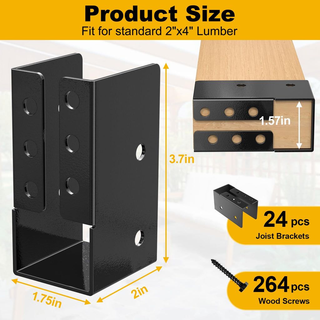 FMhotu Concealed Joist Hanger (1 Pack),4"x6" Outdoor Concealed-Flange Joist Bracket with Screws, Q235B Steel Powder Coated Concealed Mount Light Joist Hangers for 4"x6" Beam, Swing, Handrail, Fence