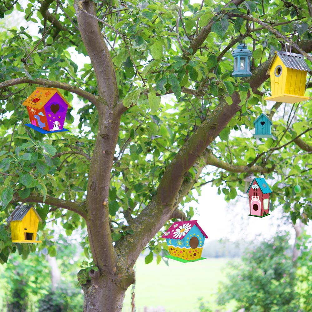 hapray 12 Pack Bird House Kit, DIY Birdhouse Kits, Wooden Crafts Arts for Children to Build and Paint (Includes Paints & Brushes) for Kids Girls Boys Toddlers Halloween Christmas Gift