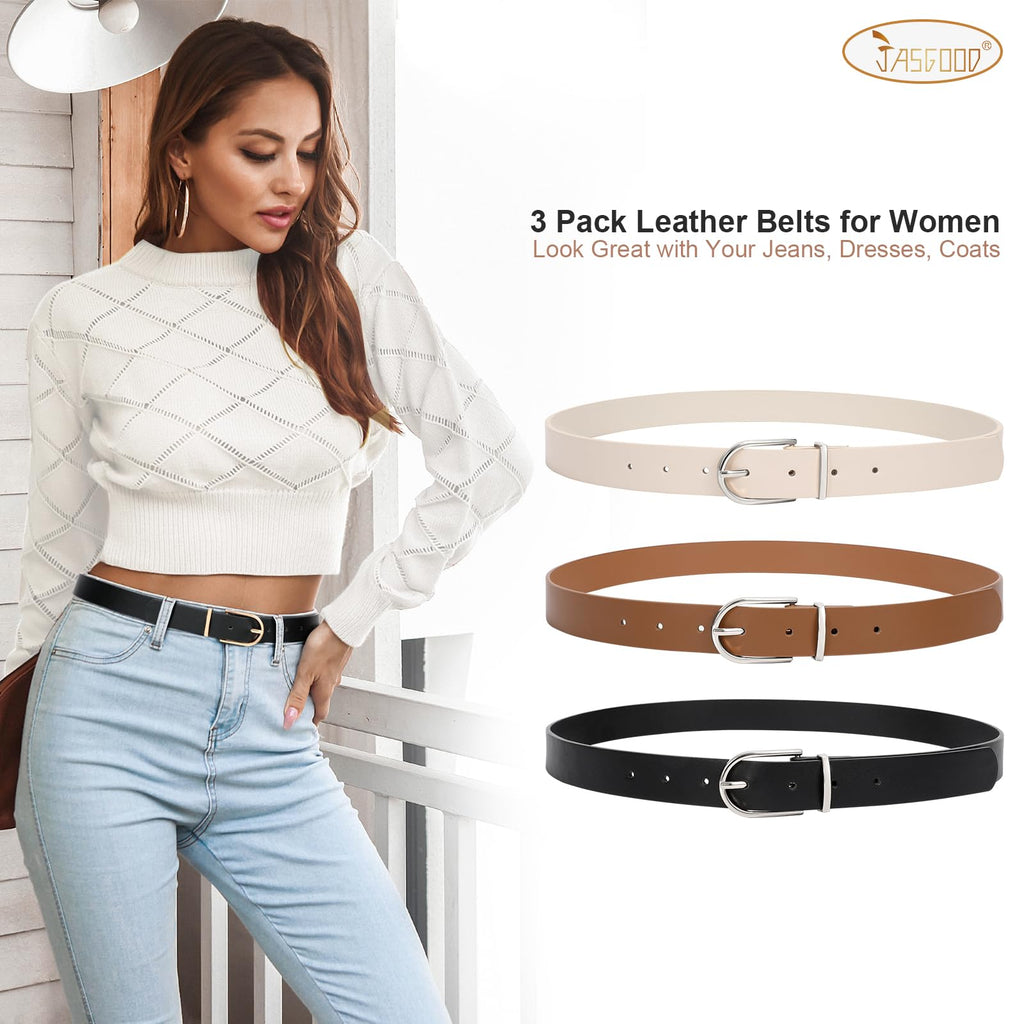 JASGOOD Women’s Leather Belts for Jeans Pants Fashion Ladies Belt with Gold Buckle