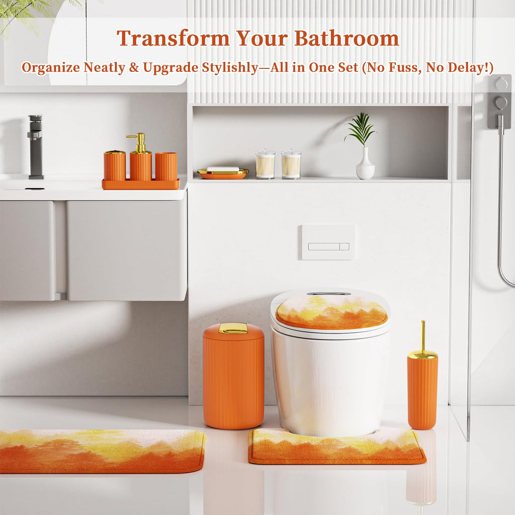 XLHOMO 24 PCS Black Bathroom Accessories Set with Shower Curtain and Rugs, Bathroom Decor Set with Trash Can, Toilet Brush, Soap Dispenser, Toothbrush Holder, Tumbler, Soap Dish and Jars