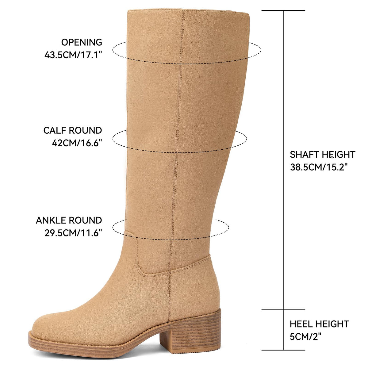 DOBOLIN Wide Calf Knee High Boots for Women Tall Fall Boots Square Toe