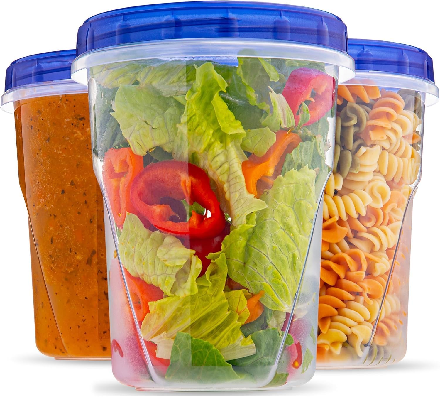 Plastic Food Deli Containers With Twist Top Lids - (16 Oz) - [5 Pack] - Food Storage Containers Takeout To Go - Microwave, Freezer & Dishwasher Safe BPA-Free