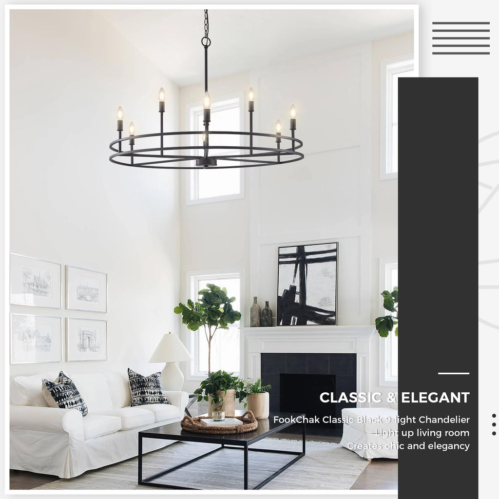 Black Chandelier 6-Light Dining Room Chandelier Kitchen Chandeliers Over Table Round Living Room Chandelier Light Fixture for Bedroom, Kitchen, Foyer