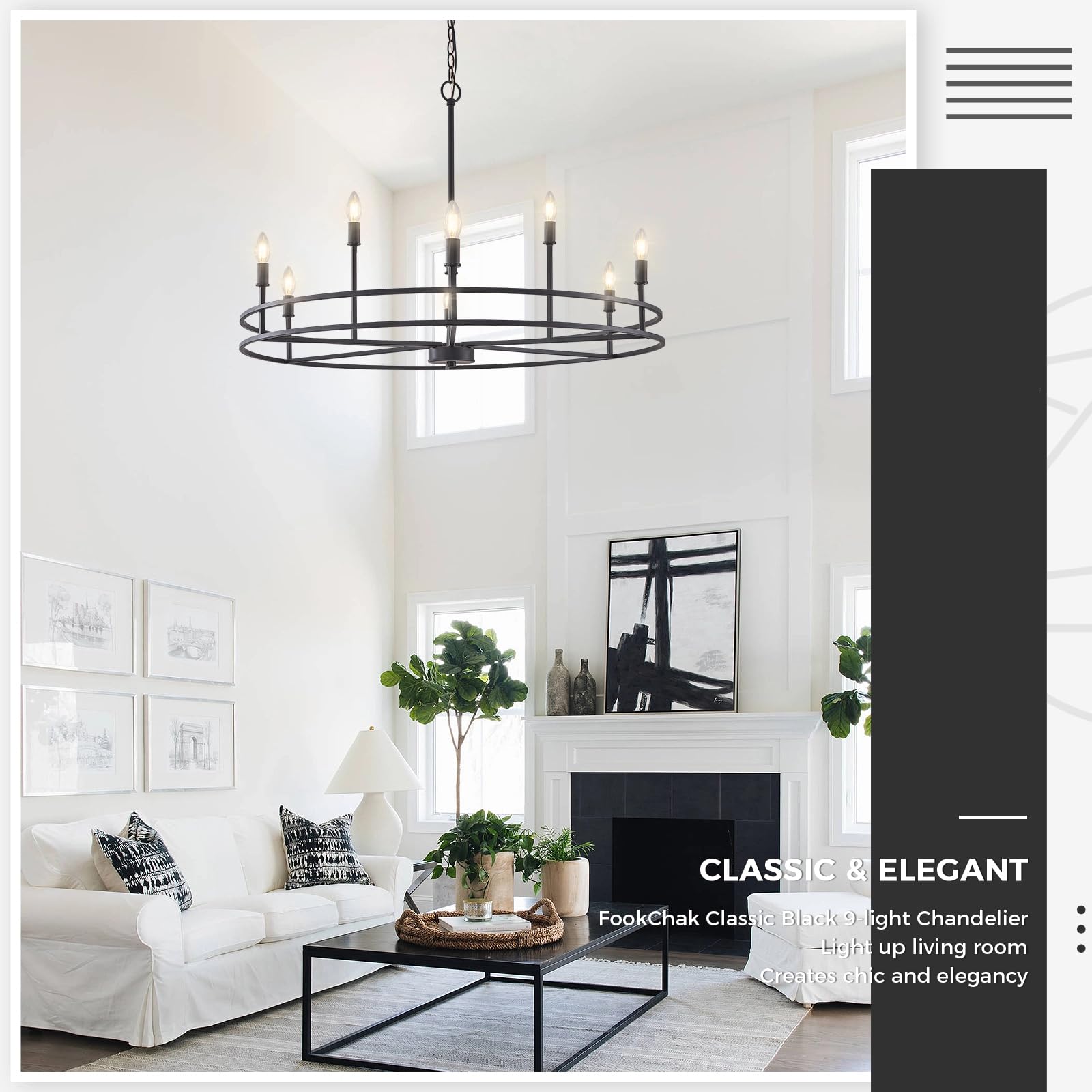 Black Chandelier 6-Light Dining Room Chandelier Kitchen Chandeliers Over Table Round Living Room Chandelier Light Fixture for Bedroom, Kitchen, Foyer
