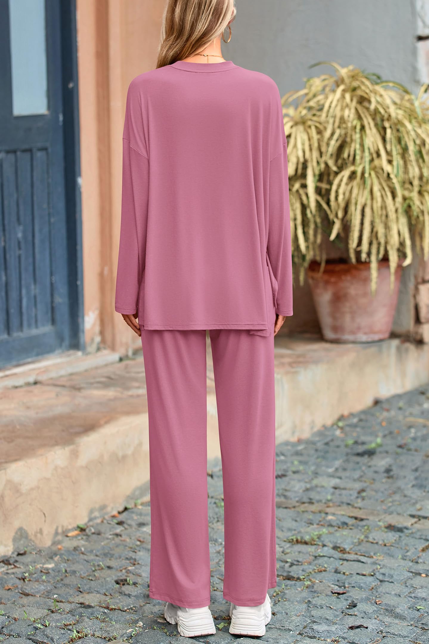 PRETTYGARDEN Women's Two Piece Lounge Sets Matching Long Sleeve Shirts Wide Leg Pants Tracksuits Travel Outfits Fall Clothes