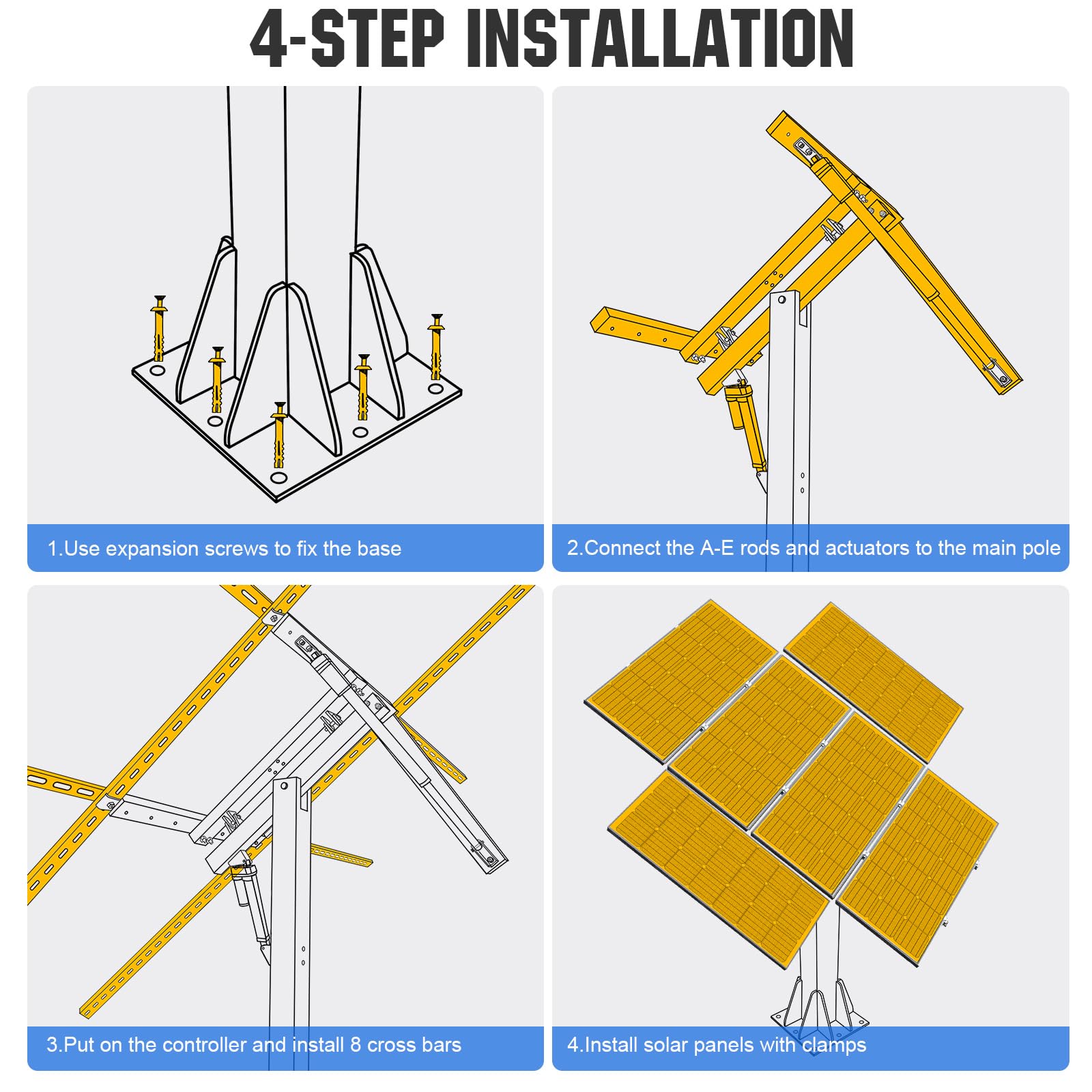 ECO-WORTHY 1200W Solar Tracker System: 6pcs 195W Monocrystalline Solar Panels, Dual-Axis Solar Tracking Kit with Tracker Controller for Shed Farm Yard Hut Field and Any Off-Grid
