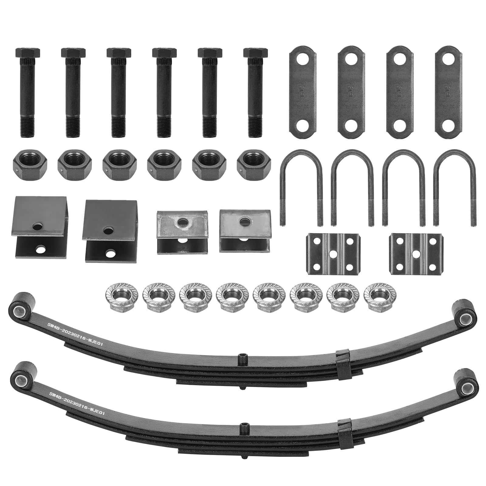 2 Pieces of Replacement for SW4B 4 Leaf Trailer Leaf Spring, 3500lb Single Trailer Axle Suspension Kit, 25-1/4" Length with 1750lb Capacity Double Eyes Leaf Springs and U-Bolt