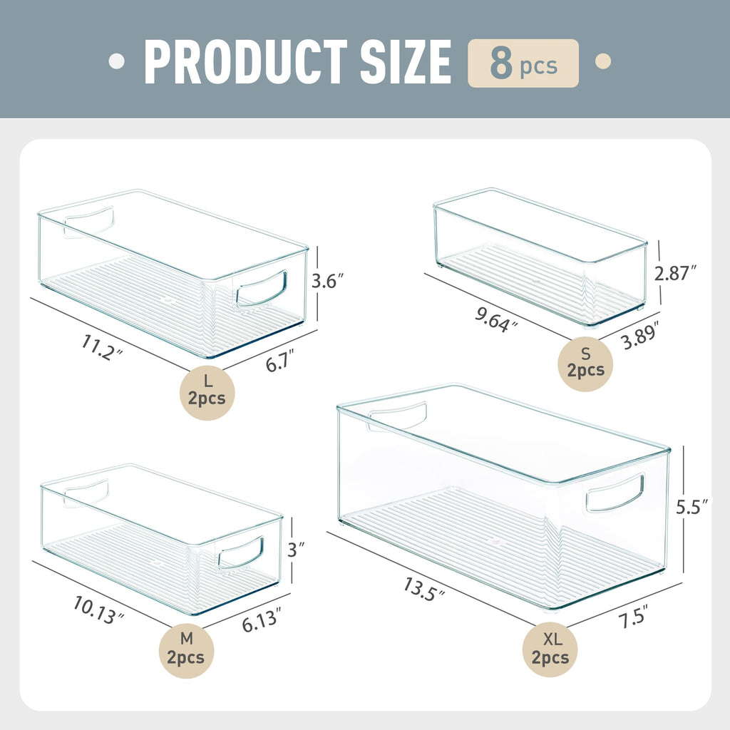 Heyuzb 2 Pack Clear Freezer Organizer Bins Stackable Storage Bins with Side Handles for Kitchen Pantry Cabinet Organzation and Storage
