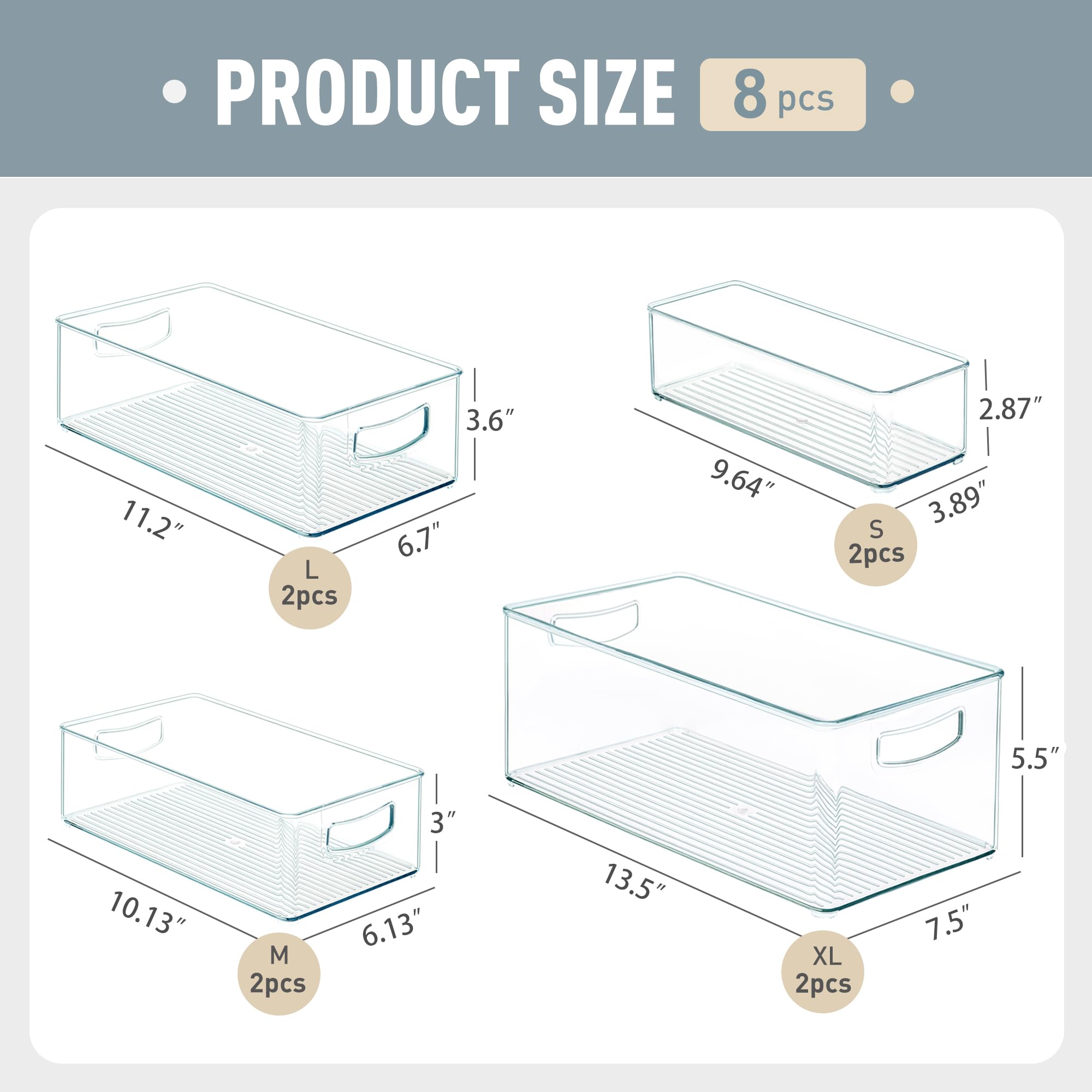Heyuzb 2 Pack Clear Freezer Organizer Bins Stackable Storage Bins with Side Handles for Kitchen Pantry Cabinet Organzation and Storage