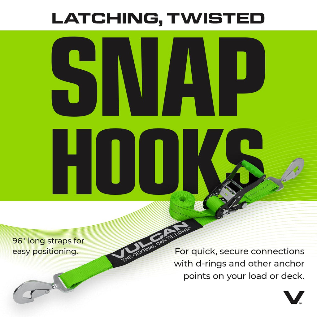 VULCAN Complete Axle Strap Tie Down Kit with Snap Hook Ratchet Straps - Classic Yellow - Includes (4) 22 Inch Axle Straps, (4) 36 Inch Axle Straps, and (4) 8' Snap Hook Ratchet Straps