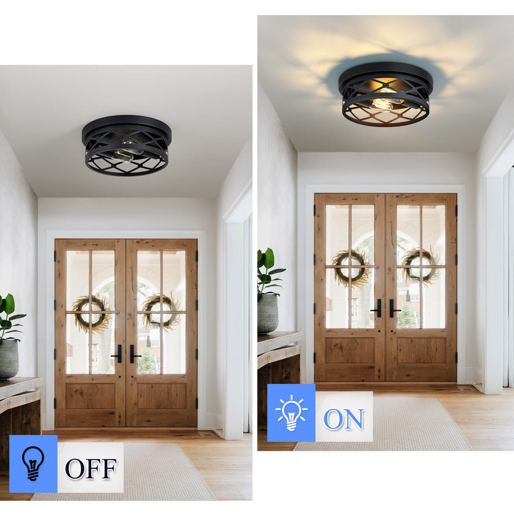 SKEJAO Flush Mount Ceiling Light Fixture,Black 2-Light Hallway Light Fixtures Ceiling,Light Fixtures Ceiling Mount for Farmhouse,Kitchen,Hall,Bedroom,Bathroom (2 Pack)