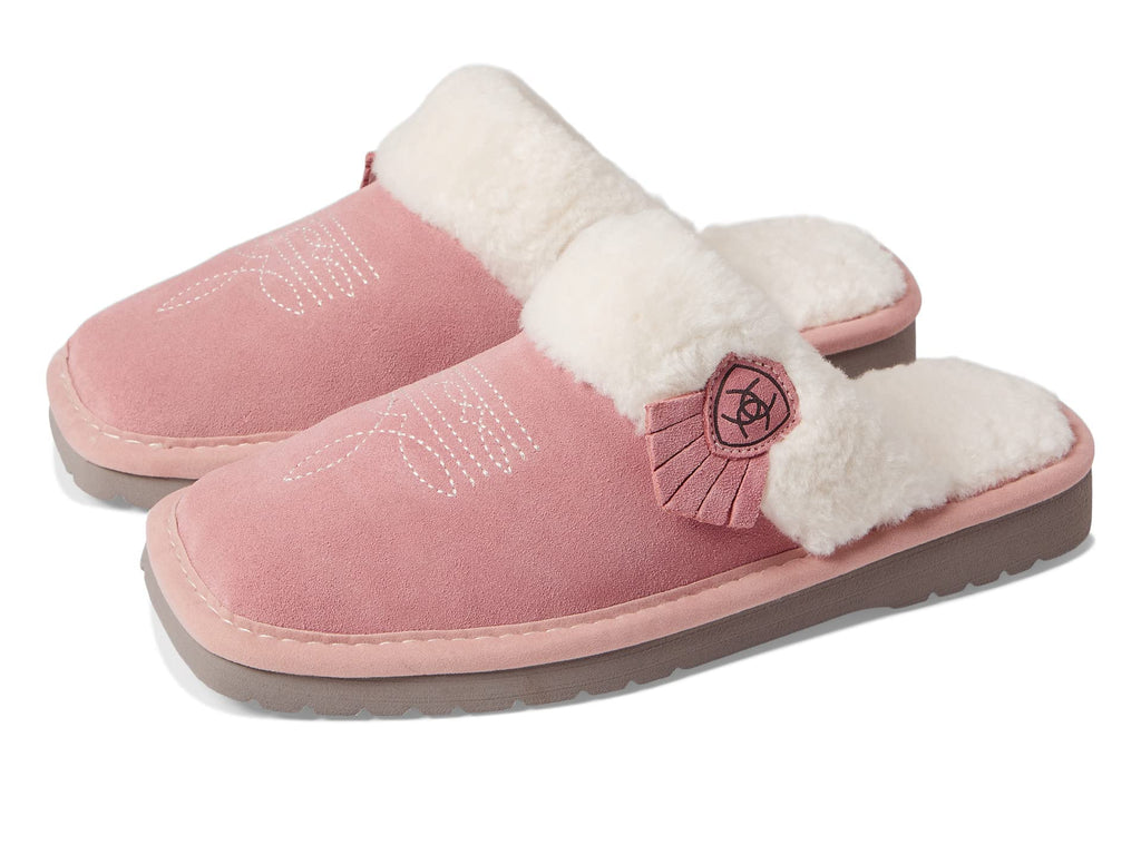 ARIAT Women's Jackie Square Toe Warm Soft Genuine Suede Leather Indoor Outdoor Slippers with Plush Collar