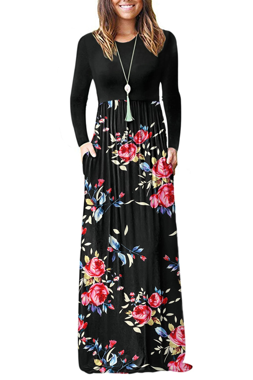AUSELILY Women's Classic Long Sleeve Dress Loose Plain Long Casual Maxi Dresses with Pockets 2026