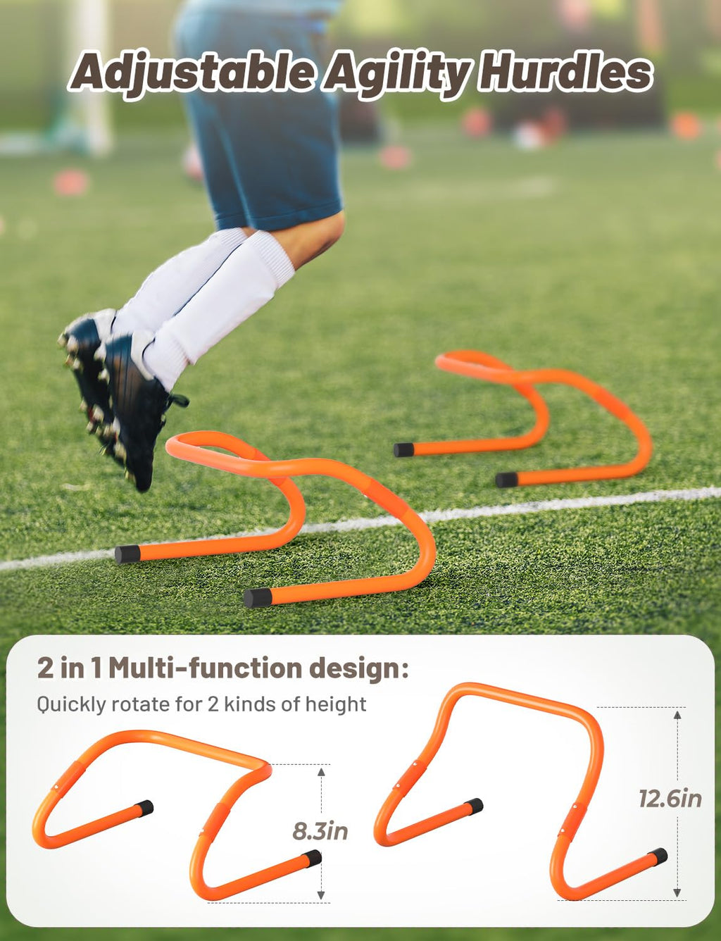 GHB Agility Hurdles 5/6 Pack Foldable Speed Agility Training Hurdles Adjustable Sturdy Hurdles Training Equipment Set with Carry Bag for Amateur, Athletes, Soccer, Basketball