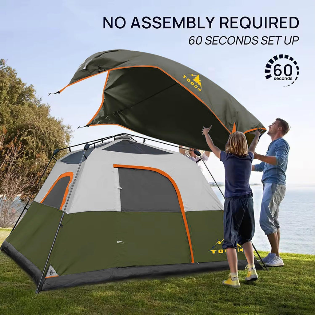 3/4 Person Camping Tent with 1 Door, 4 Windows, and Upgraded Ventilation– Instant Setup, Waterproof, 8'x 8'x 67''Oxford Fabric Floor Pop Up in 60 Seconds Includes Rainfly and Backpack
