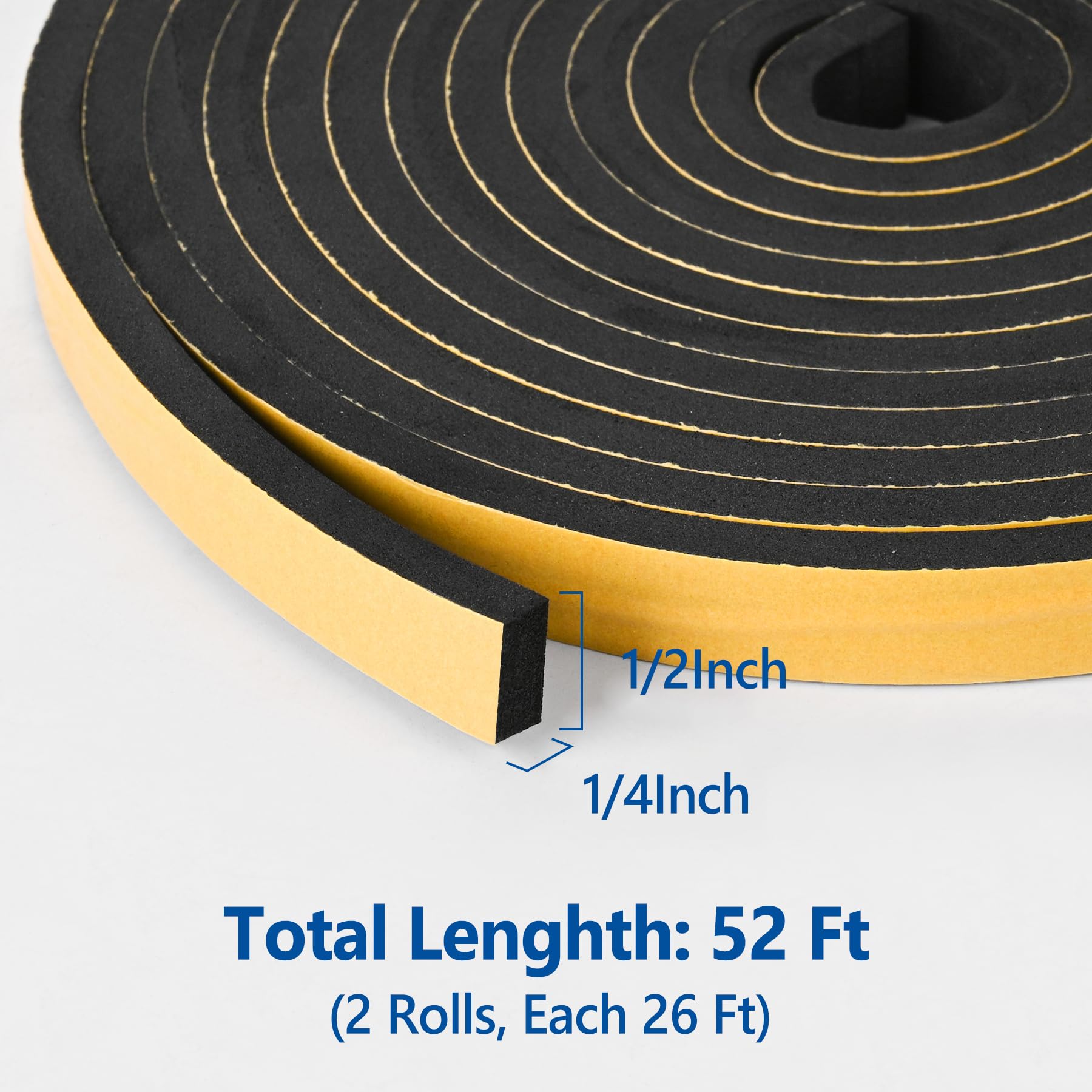 Kikerike Self Adhesive Foam Tape Weatherstrip 1In x 1/2In x 20Ft High Density Foam Insulation Strips Seal Weather Stripping with Strong Adhesive for Door and Window Sound Isolation Soundproofing