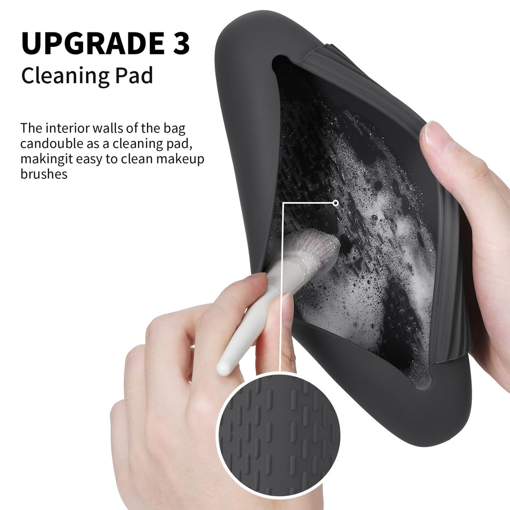 AGIKET Silicone Makeup Brush Holder Travel Cosmetic Bag：Soft Portable Cosmetic Face Brushes Holder with Upgrade Anti-Fall Out Magnetic Closure, Large Travel Makeup Brush Case - Walnut