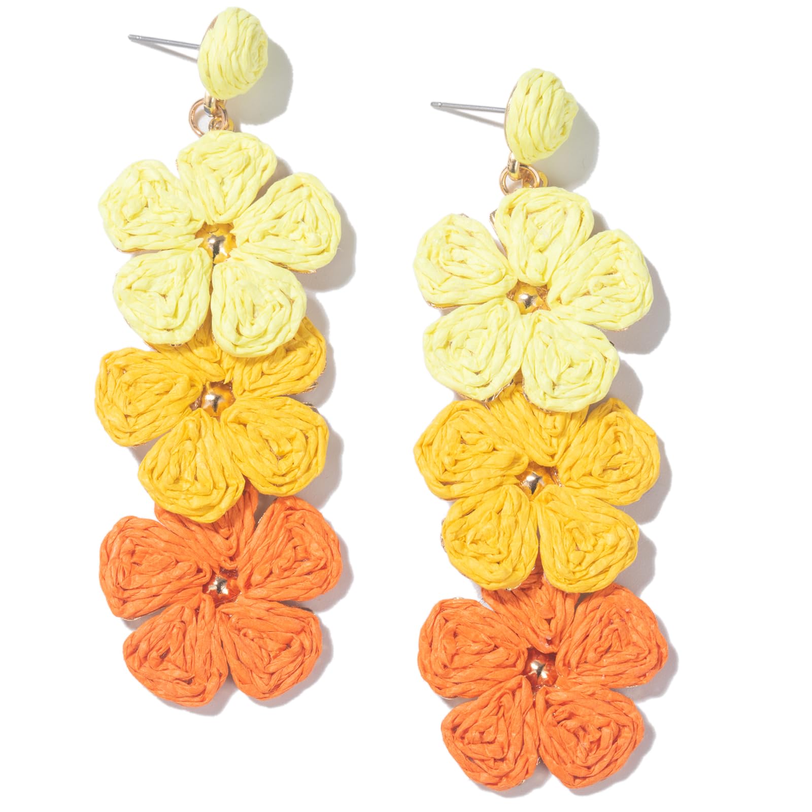 Boho Flower Earrings Statement Raffia Dangle Earrings Cute Floral Jewelry Trendy Summer Beach Vacation Outfits for Women
