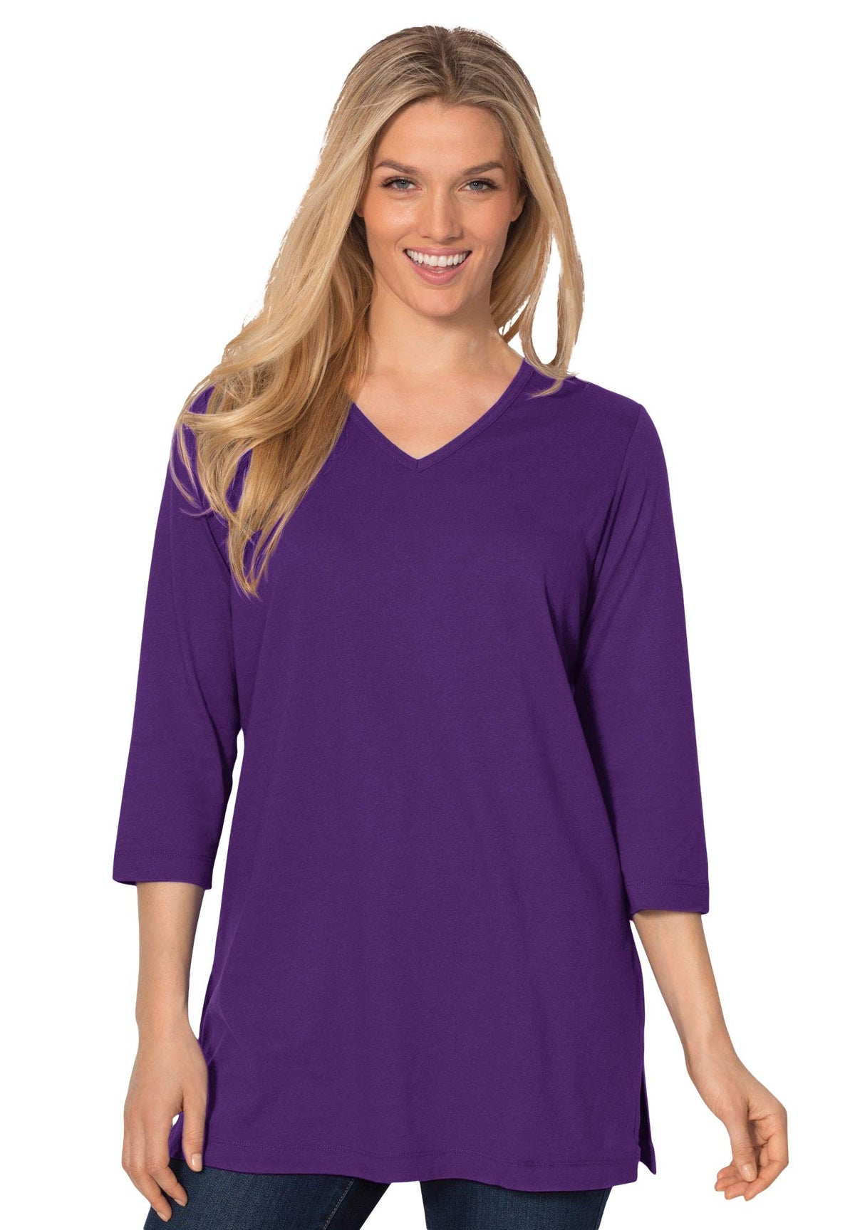 Woman Within Perfect Three-Quarter Sleeve V-Neck Tunic