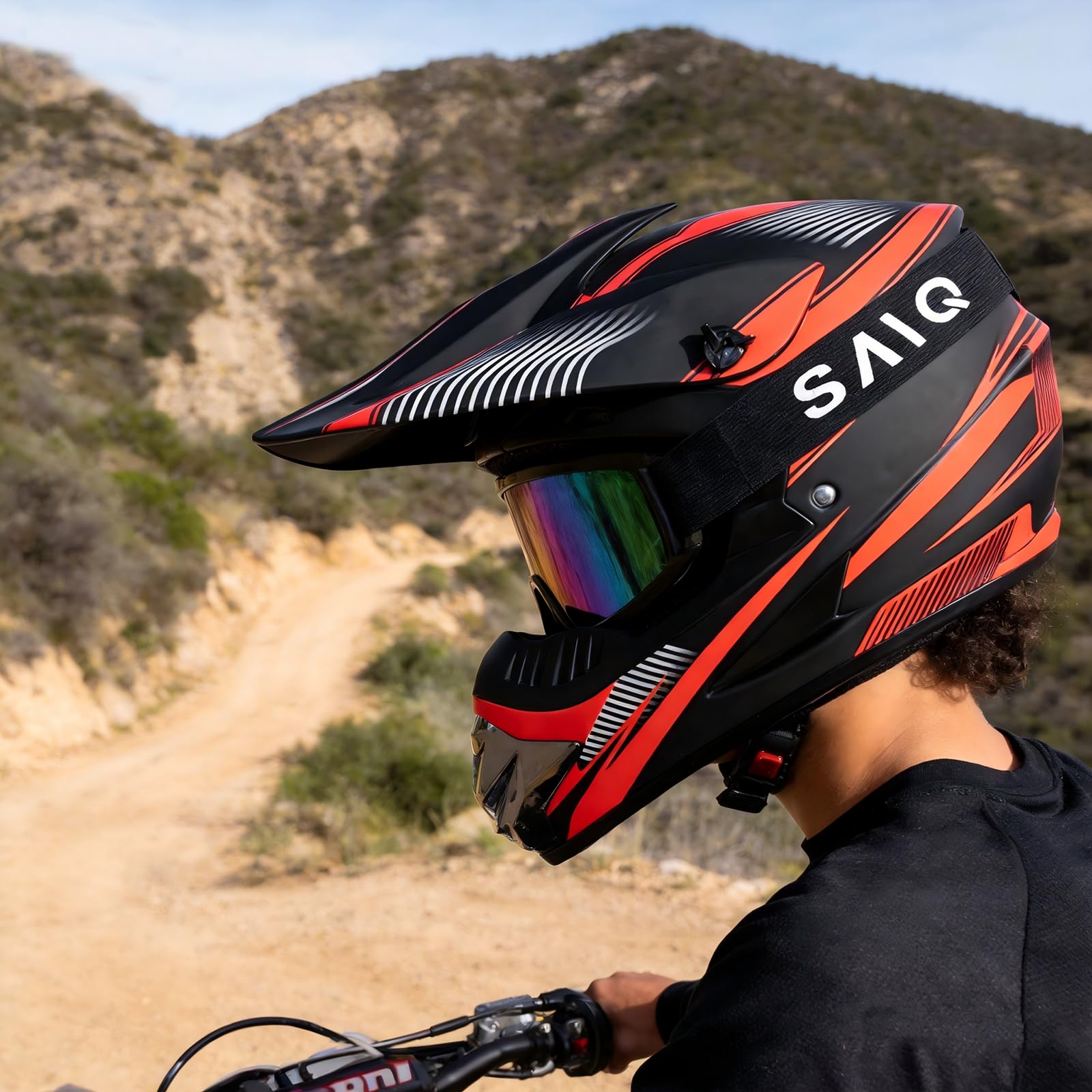Youth Kids Motocross Helmet Full Face Motorcycle Dirt Bike Off-Road Mountain Bike BMX MX ATV Helmet,DOT Approved,W/Gloves Goggles Mask 4Pcs Set (Black, S)