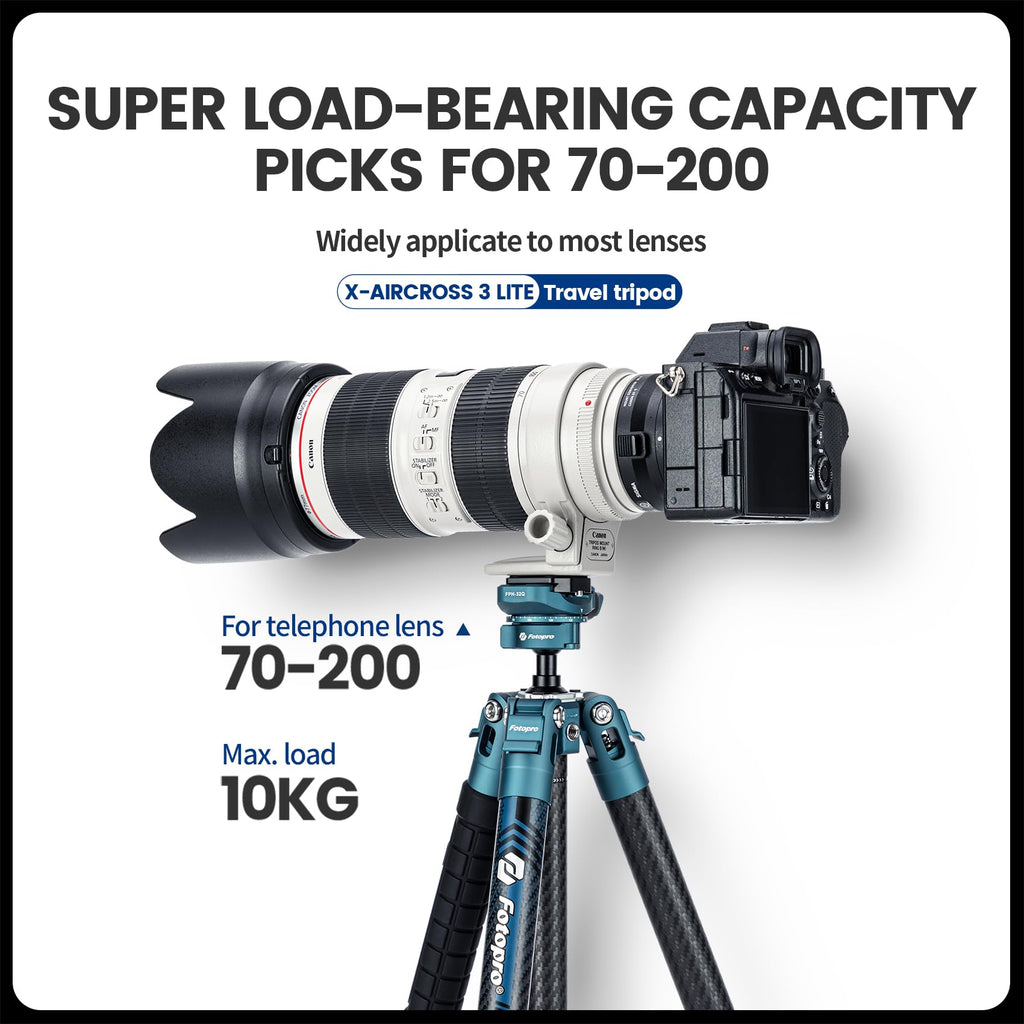 Fotopro 60" Camera Tripod, Carbon Fiber Travel Tripod with 360° Ball Head, Ultralight 2.1lbs, 22lbs Load, Quick Lock, Folds to 14.3" Carry-On, for DSLR Mirrorless Cameras, X-Aircross 3 Blue