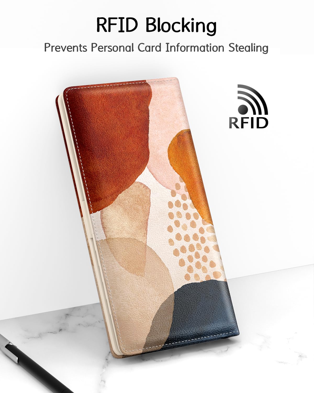 Nipichsha Womens Wallet, RFID Slim Wallets for Women, Thin Ladies Credit Card Holder Purse, Cute Leather Bifold Clutch Billfold with 11 Card Slots & ID Window, Abstract Boho Leaf