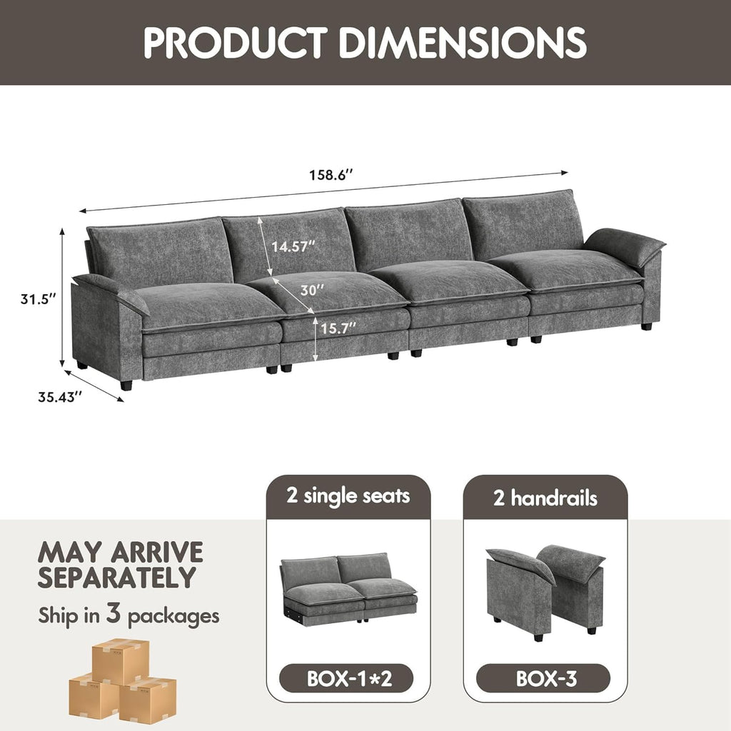 Homall 80" Modular Sectional Sofa, Loveseat Sofa Couch with Double-Layer Cushion, DIY Combination Chenille Deep 2-Seat Cloud Couch for Living Room, Apartment (Bright Grey, Loveseat Sofa)