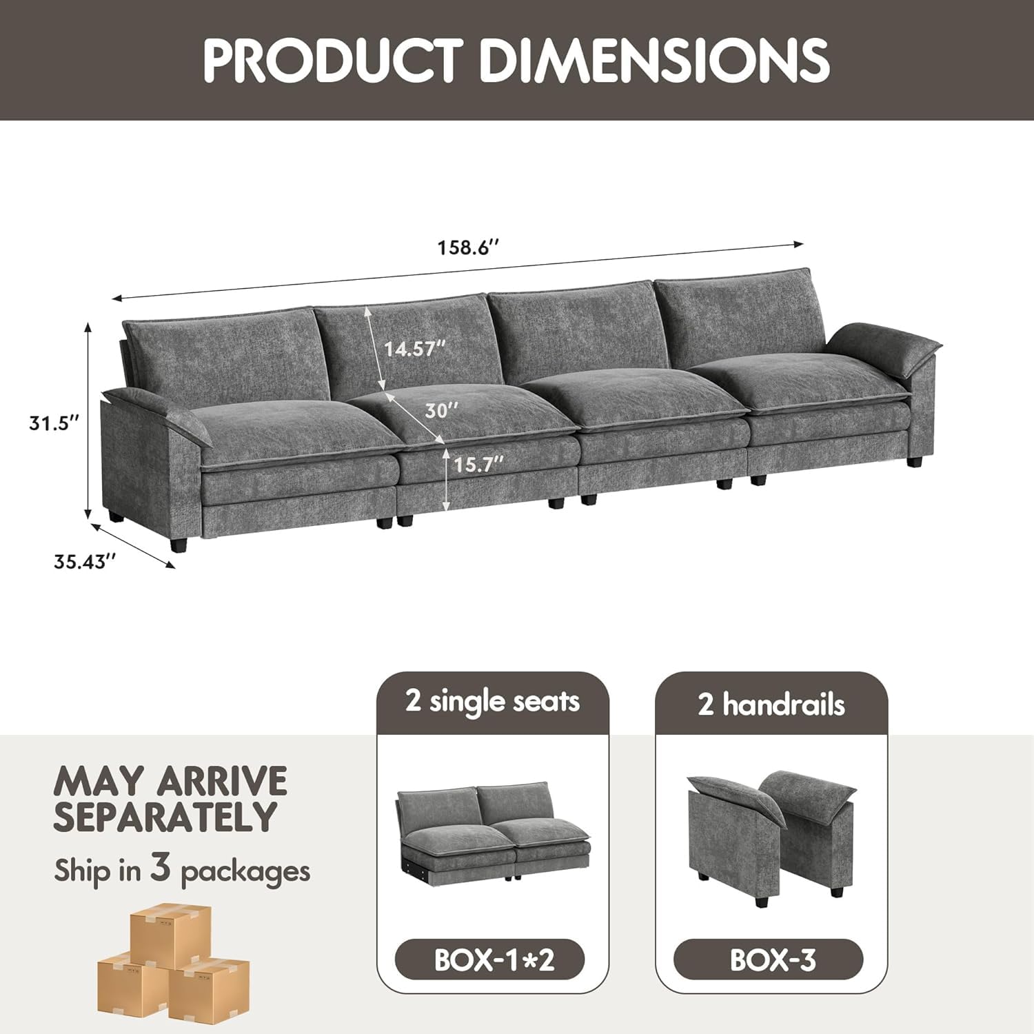 Homall 80" Modular Sectional Sofa, Loveseat Sofa Couch with Double-Layer Cushion, DIY Combination Chenille Deep 2-Seat Cloud Couch for Living Room, Apartment (Bright Grey, Loveseat Sofa)