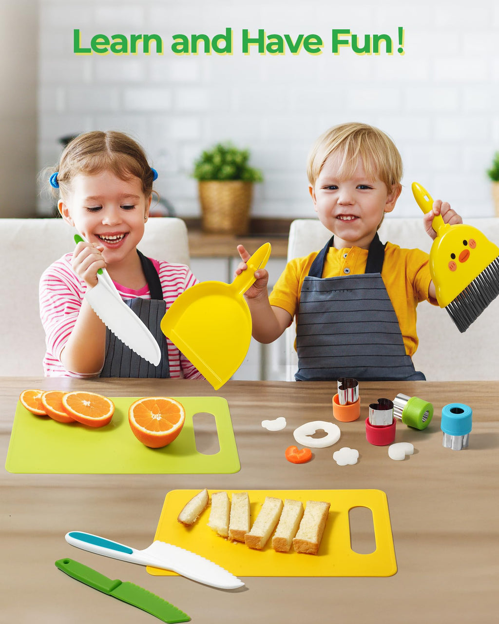 Kids Knife Set, 5 Pcs Montessori Kitchen Tools for Toddlers' Real Cooking for 3+, BPA Free Kids Safe Kitchen Cooking and Baking Set with Peeler, Cutting Board for Sandwich Bread Vegetable Fruit Gift