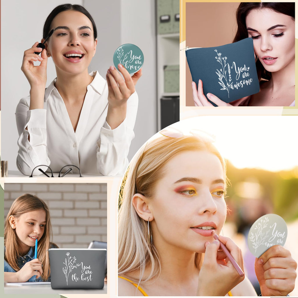 Vercraft 20 Pcs Employee Appreciation Gift for Women Inspirational Canvas Makeup Bag Portable Compact Mirror Bulk Cosmetic Bag Thank You Party Favor for Women Coworker Nurse (Bohemian,Boho)
