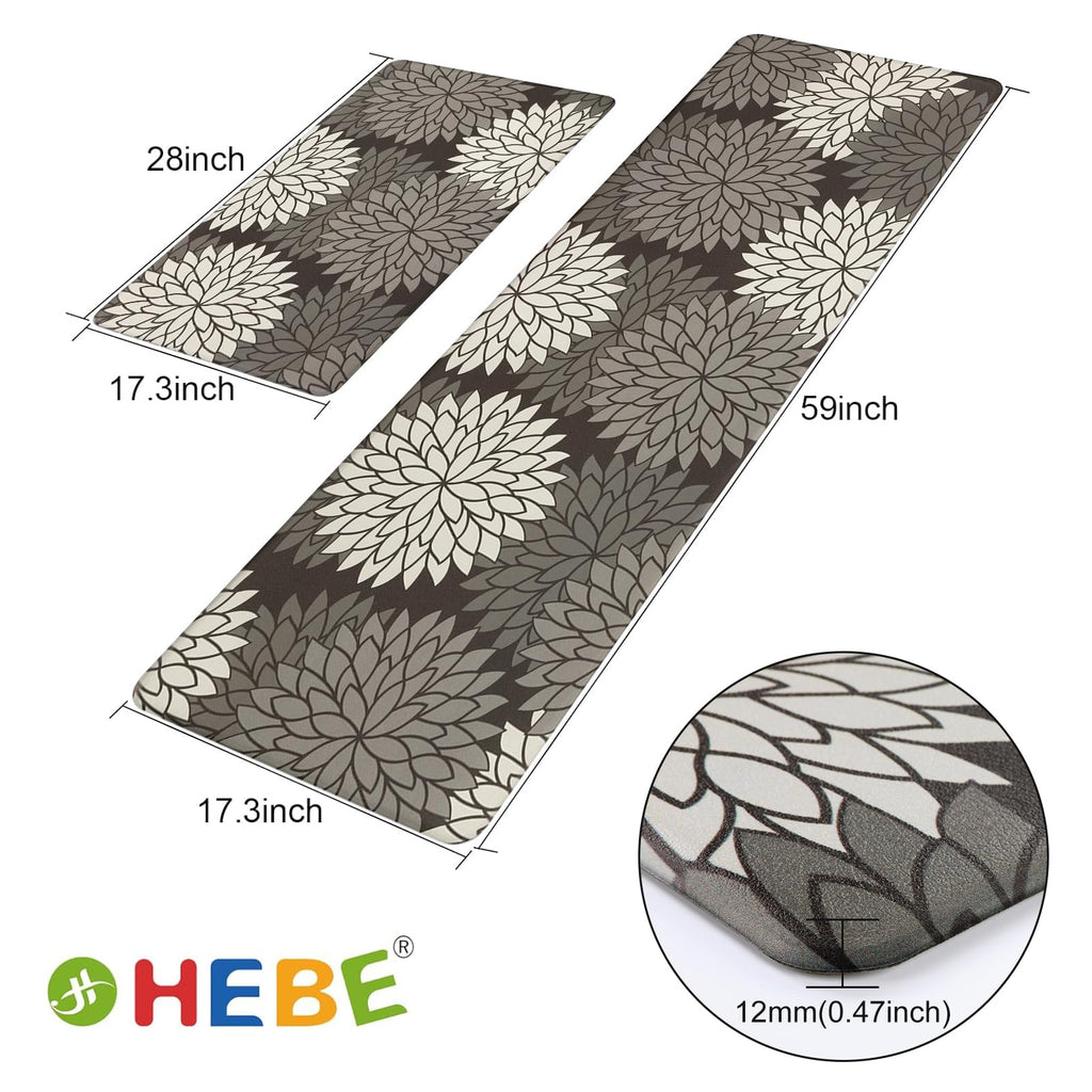 HEBE Anti Fatigue Kitchen Rugs Sets of 2, Non Slip Kitchen Mats for Floor, Waterproof Cushioned Comfort Standing Carpet for Kitchen Sink, Home Office, Laundry Room