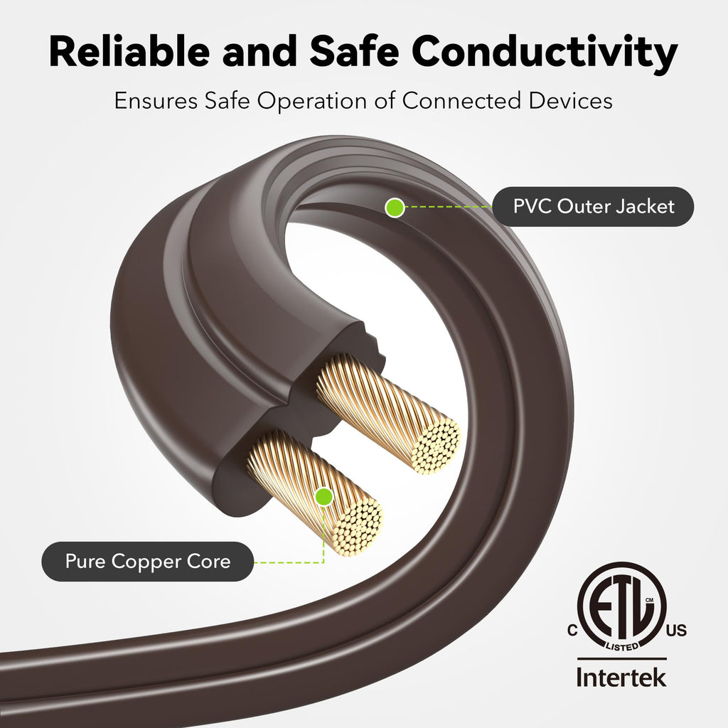 BN-LINK 6ft Indoor Extension Cord, 2 Pack, 3-Outlet Polarized Flat Cable, Household Power Cord for Home, Office, and Holiday Decorations, Black