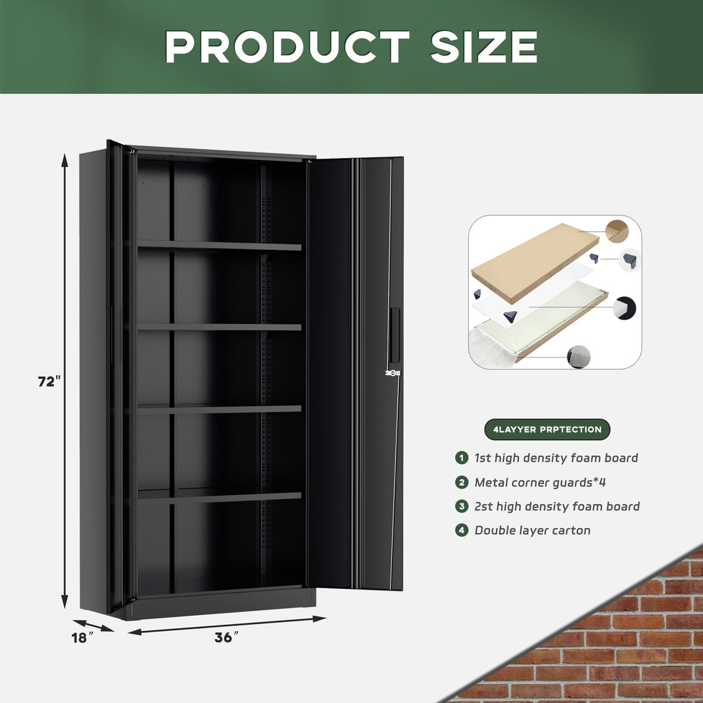 Greenvelly Metal Storage Cabinet, 36" Locking Storage Cabinet with Doors and Shelves, Lockable Storage Cabinets for Home Office, Utility Locker Cabinet, Steel Garage Cabinet with 2 Keys, Black