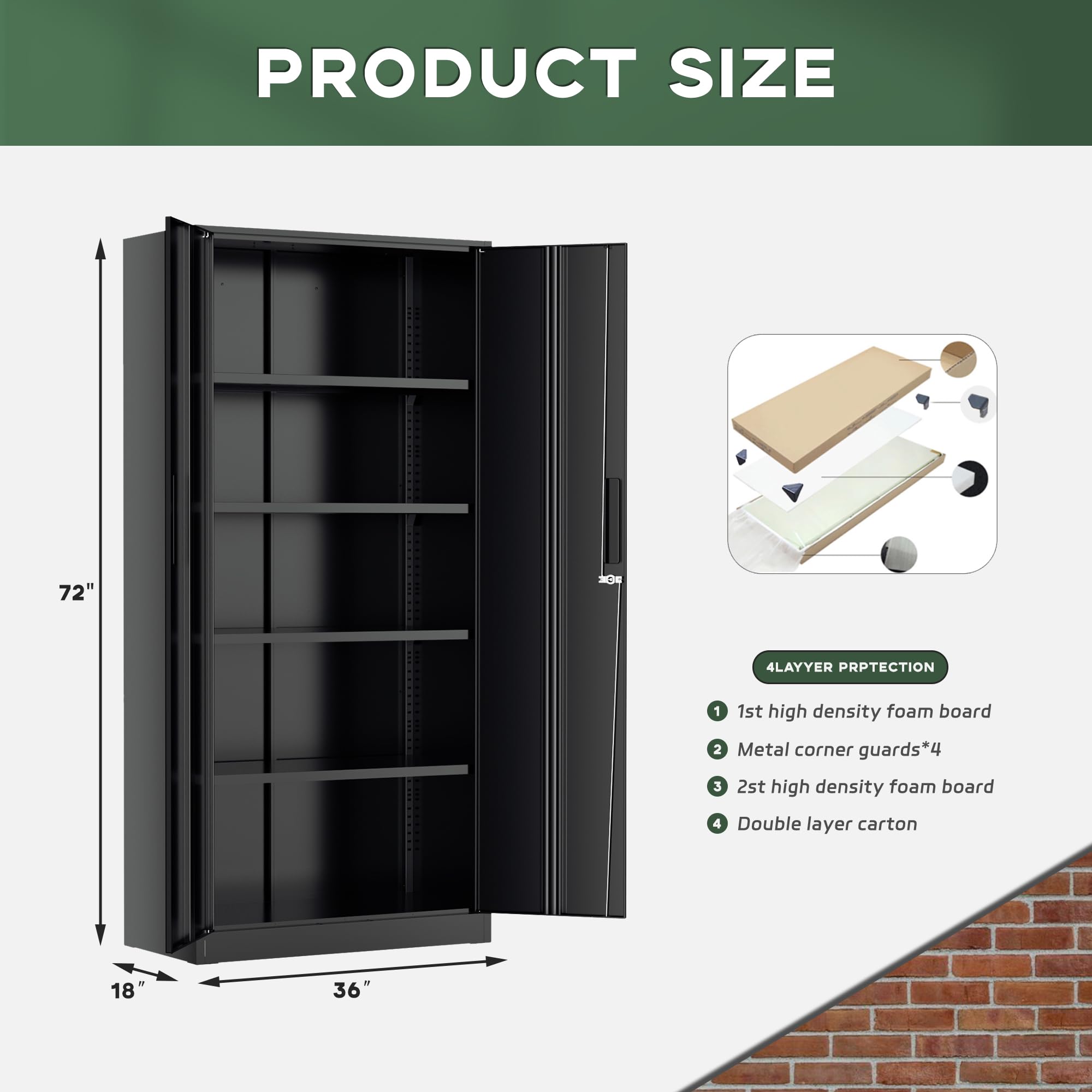 Greenvelly Metal Storage Cabinet, 36" Locking Storage Cabinet with Doors and Shelves, Lockable Storage Cabinets for Home Office, Utility Locker Cabinet, Steel Garage Cabinet with 2 Keys, Black