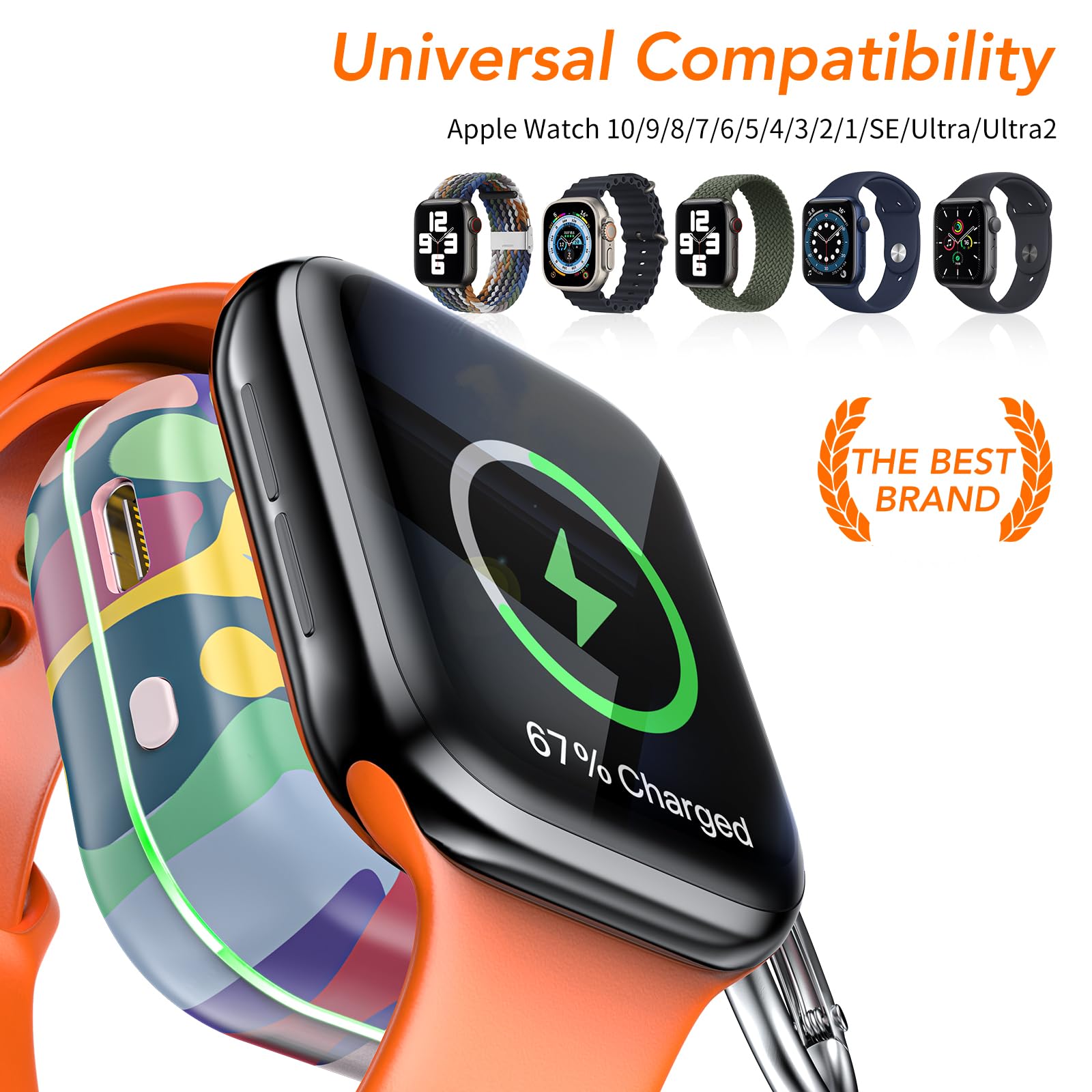 HUOTO Portable Charger for Apple Watch,Wireless Magnetic iWatch Charger 1200mAh Power Bank Travel Keychain Accessories Smart Chargers for Apple Watch Series 11/10/9/8/7/6/SE/5/4/3/2/1/UItra/UItra 2