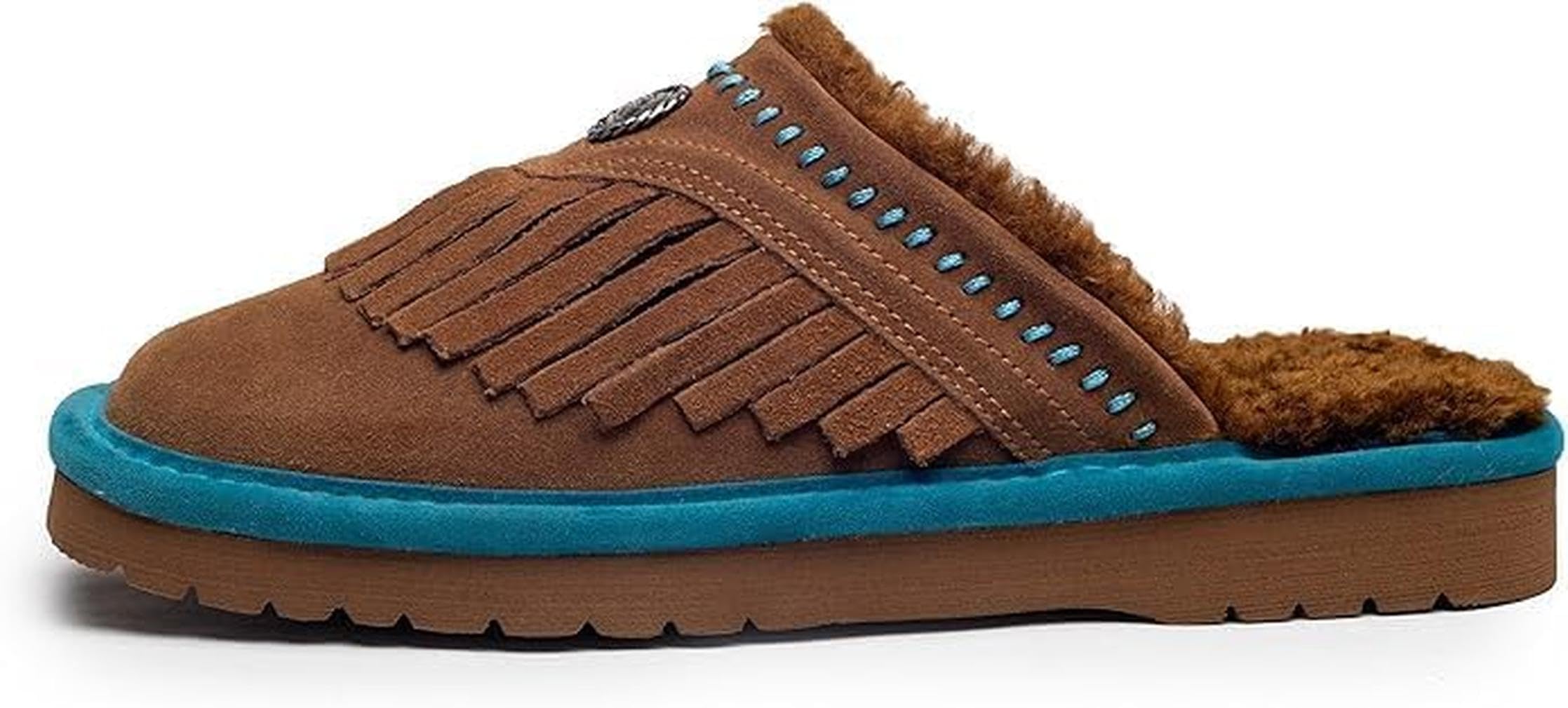 ARIAT Women's Jackie Square Toe Warm Soft Genuine Suede Leather Indoor Outdoor Slippers with Plush Collar