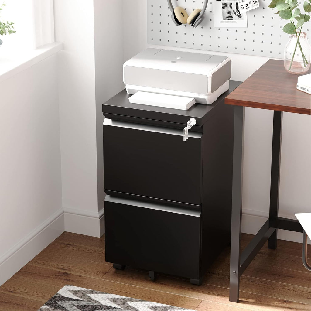 Letaya 3 Drawer Mobile File Cabinet with Lock,Under Desk Metal Small Filing Cabinets for Home Office Organizer Letters/Legal/A4(Fully Assembled Except Wheels-Black)
