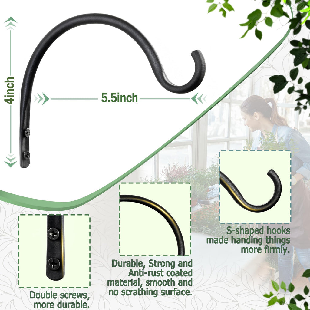 Qiang Ni Heavy-Duty Plant Hanger - 16 Inch 80lbs Metal Wall Mount Plant Bracket for Indoor Outdoor Hanging Bird Feeders, Flower Baskets, Lanterns