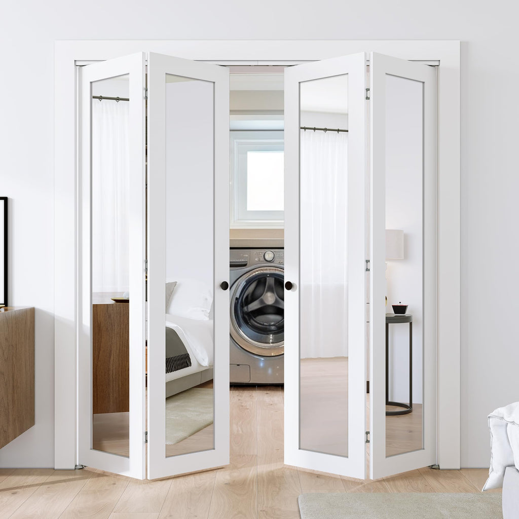 SMARTSTANDARD Bifold Doors, Mirror Closet Doors for 24''（12" x2） x 80" with Sliding Hardware Kit Set, Interior Bi Fold Door for Closet, Easy Install, MDF, White