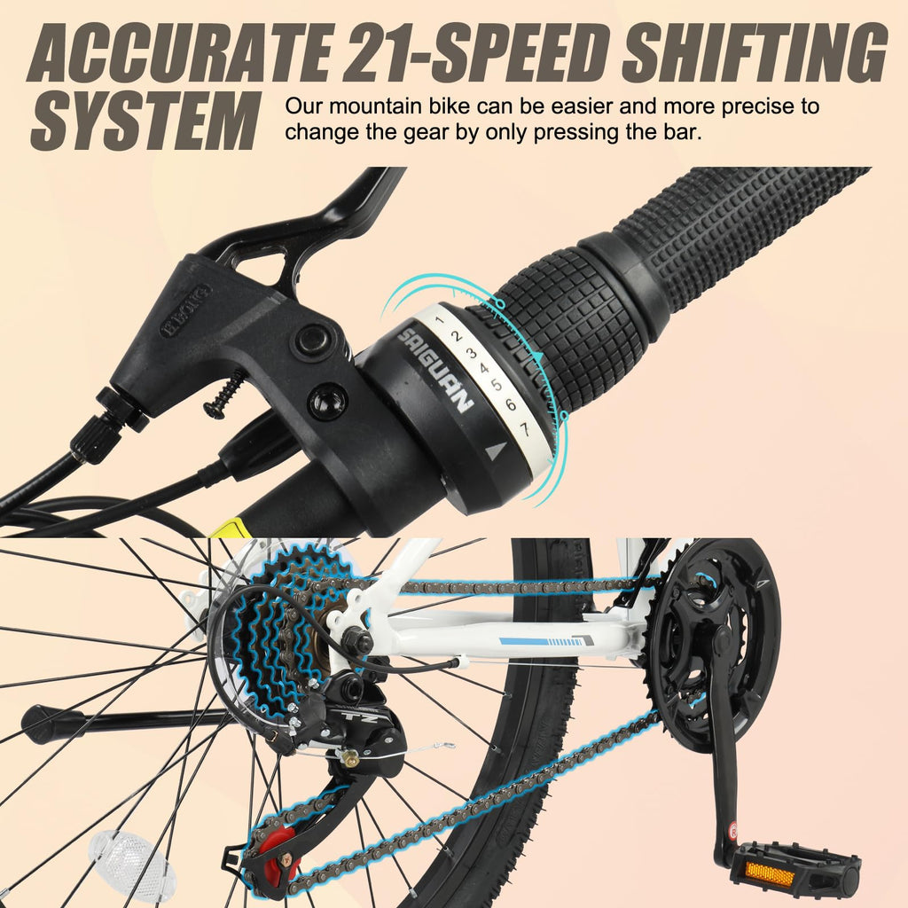 CamPingSurvivals 20/24/26 Inch Mountain Bike for Men/Women,Adult Bicycle | Professional 7or21 Speed Shifting, Dual Disc/V Brakes, Suspension Fork, Comfort Saddle, All-Terrain Tires & Pretty Look