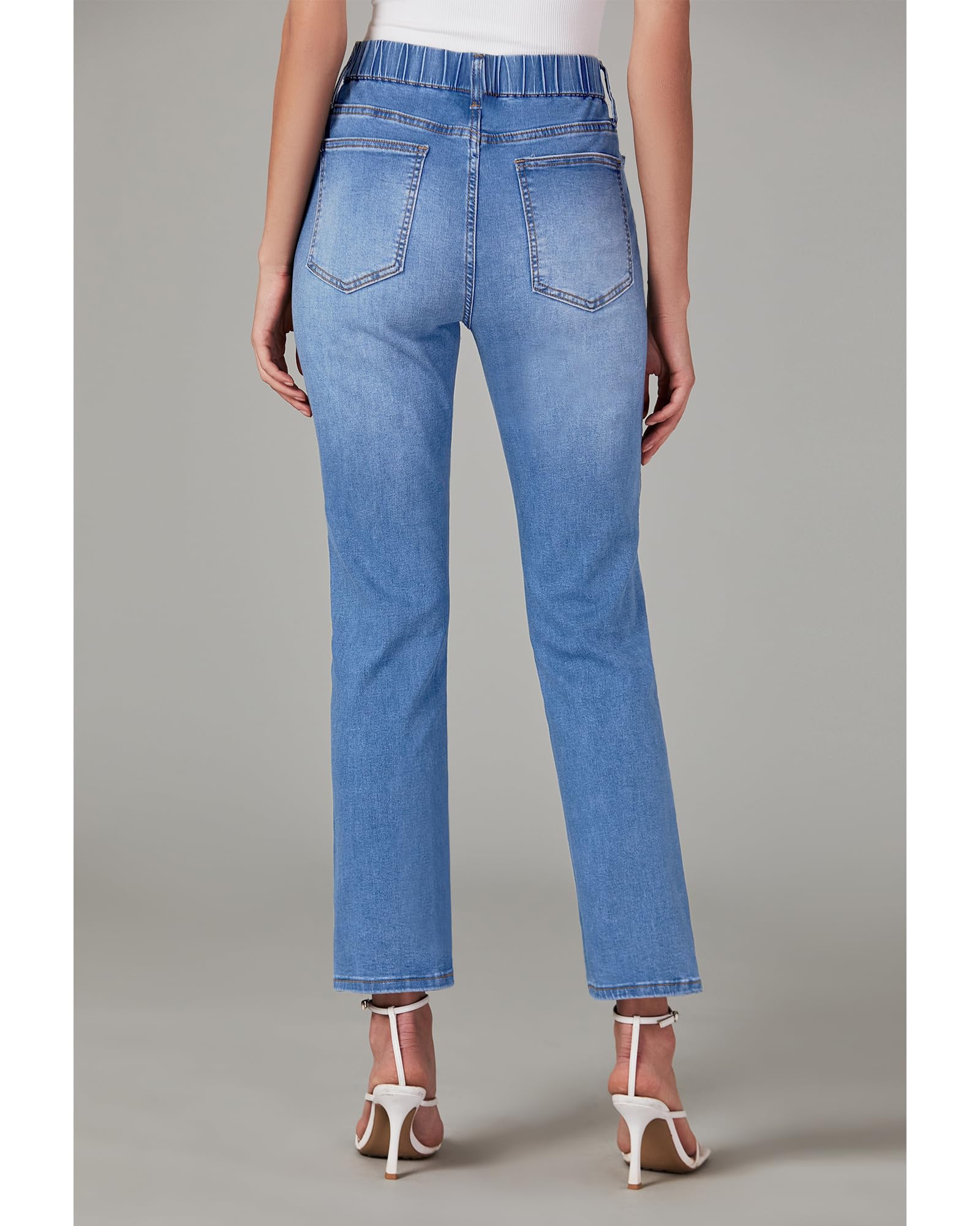 GRAPENT Straight Leg Jeans for Women Trendy Pull On High Waisted Cropped Elastic Waist Stretchy Denim Pants Ankle Jeans